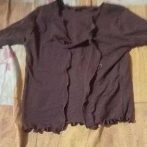 Chic Brown Tie-Front Ribbed Crop Top