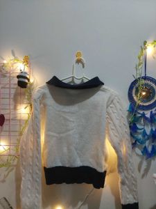 Cable Knit Crop Polo Sweater