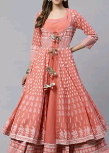 Pink Color Gotta Pati Printed Cotton Anarkali With