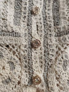 Long-Sleeve V-Neck Crochet Knit Panel Crop Blouse