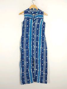 Blue Printed Stright Fit Kurta  (Women's)