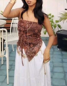 Newme Y2K Brown Paisley Tube Top