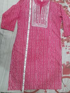 Magenta Pink Colour Bandhani Kurta, Size: 44inc
