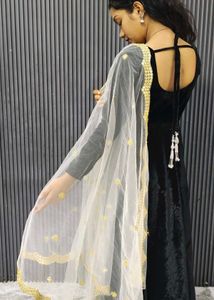 Self Stiched Velvet Umbrella Frock With Dupatta