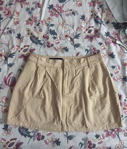 Beige Pleated Mini Skirt