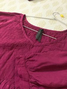 Dark Pink V Neck Short Kurti