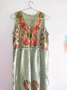 Green Boho Embroidered Dress