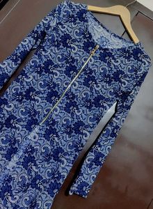 Navy Blue Floral Print Long Shrug for 34 Bust