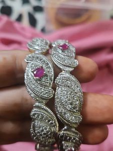 Elegant Silver & Ruby Bangle Set