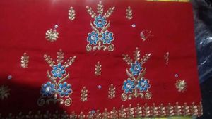 Red &amp; Gold Embroidered Dress Material rajput posha