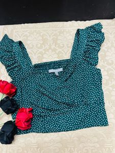 Polka Dot Printed Green Top