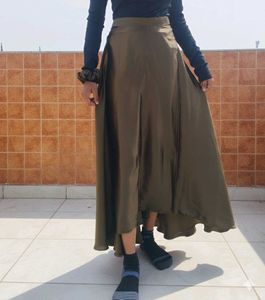 Elegant Olive Green Midi Skirt