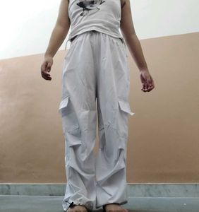 White parachute pants