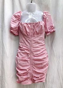 111610. Pink Puff Sleeve Mini Dress