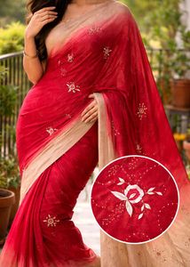 Elegant Red &amp; Beige Saree