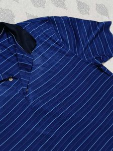 Men Blue Striped Classic Collar Tshirt