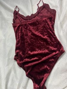 Maroon Velvet Bodysuit