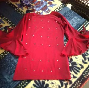 Elegant Bell Sleeve Pearl Top