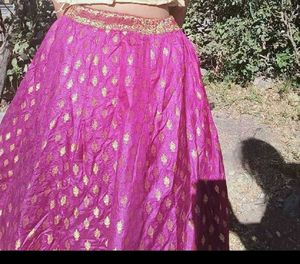 Magenta &amp; Gold Lehenga Skirt