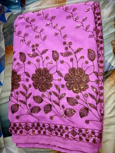 Pink Georgette Saree With Golden Design