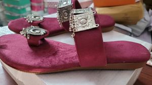 Fancy Red Women Flats Slippers Slip On Chappal