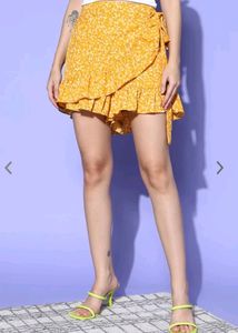 Yellow Floral Printed - Wrap Skort