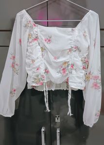 Crop Top , Beautiful Pink Flower Design 🌺, Front