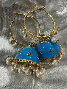Blue Jhumka Hoop Earrings