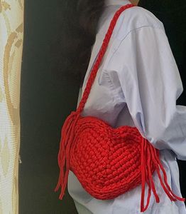 Heart Shaped crochet Shoulder Bag With Tassels