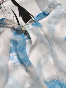 AND White &amp; Blue Floral Asymmetric Dress
