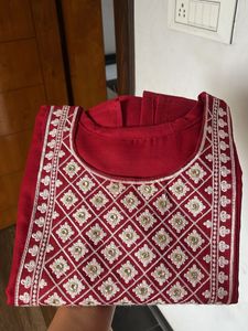Red Embroidered Kurta Set