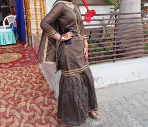 Brown &amp; Gold Sharara Suit