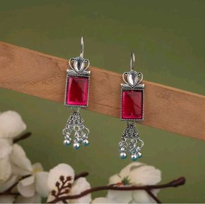 Colorful Stone Silver Earrings (Set of 4 )