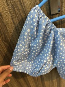 Floral Blue Crop Top And Skirt