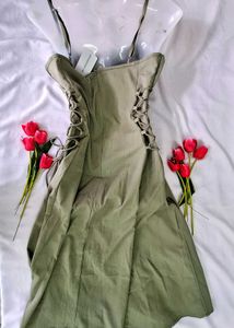 Ruched Bust Lace Up Olive Classy Dress