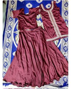 Maroon Skirt With Double Kurti