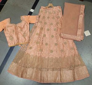 Elegant Peach Embroidered Lehenga Set