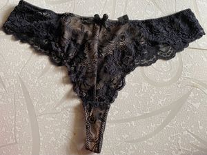New George Black Lace Thong Elegant Floral Mesh-