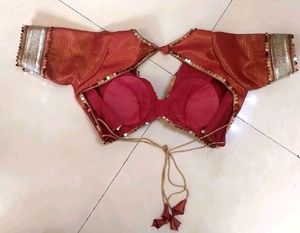 Banarasi Padded Plunge Drawstring, Lace Work Blous