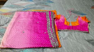 beautiful multicolour mirror work sari with blouse