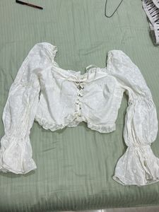 White Floral Lace-Up Crop Top