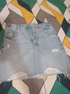 Blue Denim Mini Skirt , Waist -28