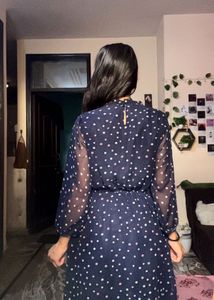 Navy Polka Dot Midi Dress