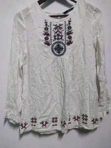 White Embroidery Top For Women