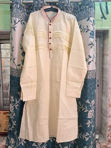 Cream Textured Button-Down Kurta