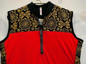 Elegant Peach &amp; Black Embroidered Kurta
