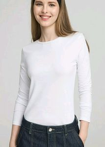 Zara Basic White 3/4 Sleeve Top