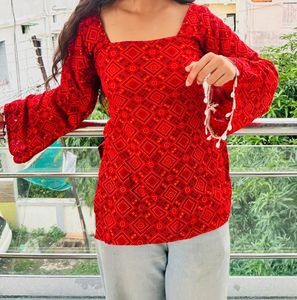 Red Printed Top