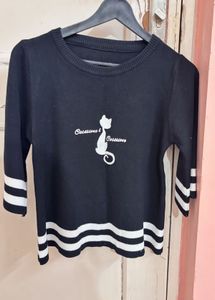 Cute Cat Print Woolen Top