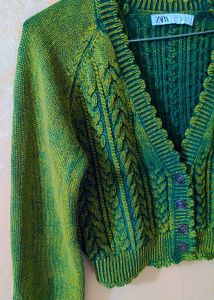 Green Knit Crop Cardigan